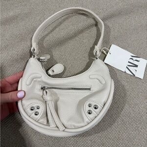 Zara White Mini Bag with Silver Accents